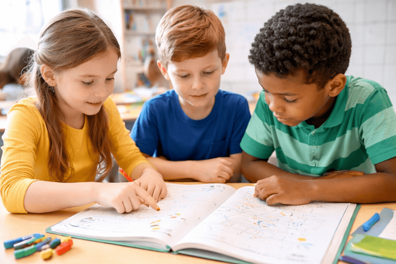 Child writing numbers with a pencil in an exercise book
