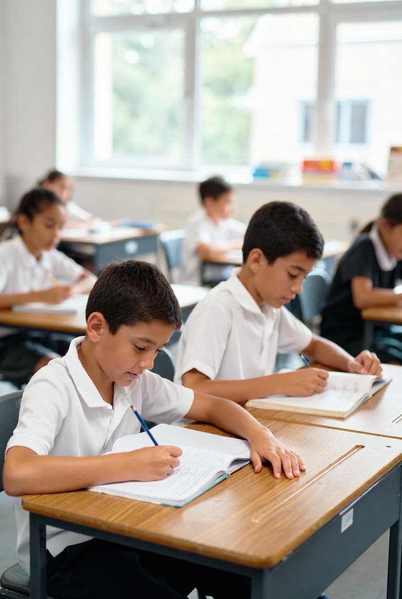 Young child practising multiplication tables with pencil and paper
